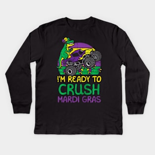 Kids Crush Mardi Gras Dino Monster Truck Funny Toddler Boys Kids Kids Long Sleeve T-Shirt